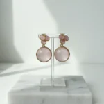 Pink Petal Cluster & Shimmer Circle Drop Earrings - Image 3