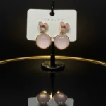 Pink Petal Cluster & Shimmer Circle Drop Earrings - Image 2
