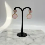 Pink Petal Cluster & Shimmer Circle Drop Earrings - Image 4